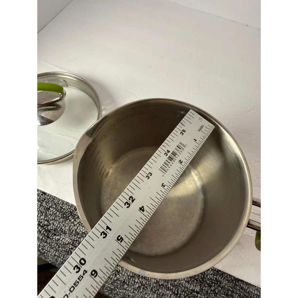 Kuhn Rikon 4223 Stainless Steel Straining Pot with Glass Lid Green Handles